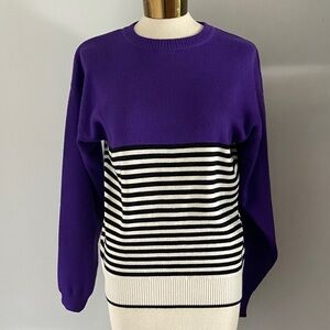 Vintage Profile Purple with Black & White Stripes Pullover Sweater Size Medium